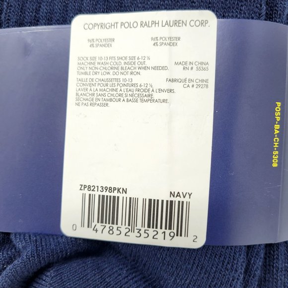 Polo Ralph Lauren Classic Crew Sport Socks Navy Blue Red BIG LOGO 6-Pair Pack - Picture 3 of 3